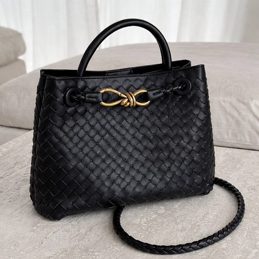 Woven Luxury Tote Bag – Soft Vegan Leather Everyday Shoulder Bag – Spacious Everyday Carryall